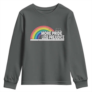 More Pride Less Prejudice Youth Sweatshirt Pride Month LGBTQ TS14 Dark Heather Print Your Wear