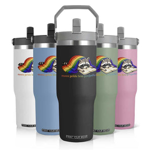 More Pride Less Prejudice Flip Straw Tumbler LGBT Raccoon Book Lover TS14 Print Your Wear