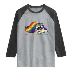 More Pride Less Prejudice Raglan Shirt LGBT Raccoon Book Lover TS14 Heather Gray Heather Charcoal Print Your Wear