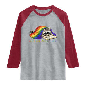 More Pride Less Prejudice Raglan Shirt LGBT Raccoon Book Lover TS14 Heather Gray Heather Red Print Your Wear