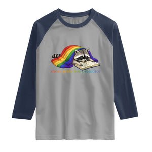 More Pride Less Prejudice Raglan Shirt LGBT Raccoon Book Lover TS14 Sport Gray Navy Print Your Wear