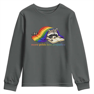 More Pride Less Prejudice Youth Sweatshirt LGBT Raccoon Book Lover TS14 Dark Heather Print Your Wear