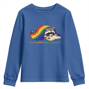 More Pride Less Prejudice Youth Sweatshirt LGBT Raccoon Book Lover TS14 Royal Blue Print Your Wear