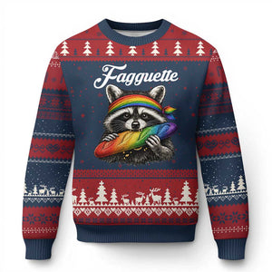 Faguette LGBTQ Ugly Christmas Sweater Funny Pride Raccoon Rainbow TS14 Navy Red Print Your Wear
