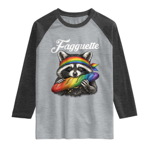 Faguette LGBTQ Raglan Shirt Funny Pride Raccoon Rainbow TS14 Heather Gray Heather Charcoal Print Your Wear