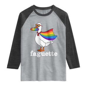 Faguette LGBTQ Raglan Shirt Funny Pride Goose Rainbow TS14 Heather Gray Heather Charcoal Print Your Wear