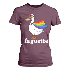 Faguette LGBTQ T Shirt For Women Funny Pride Goose Rainbow TS14 Maroon Print Your Wear