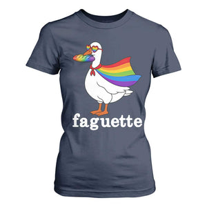 Faguette LGBTQ T Shirt For Women Funny Pride Goose Rainbow TS14 Navy Print Your Wear