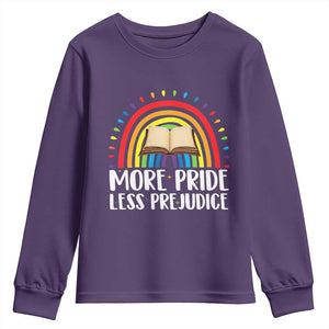 More Pride Less Prejudice Youth Sweatshirt LGBTQ Pride Month Book Lover TS14 Purple Print Your Wear