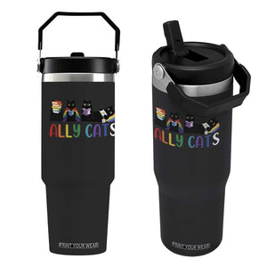 Rainbow Pride Ally Cats Flip Straw Tumbler LGBTQ Inclusion Cat Lover Gift TS14 One Size: 30 oz Black Print Your Wear