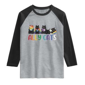 Rainbow Pride Ally Cats Raglan Shirt LGBTQ Inclusion Cat Lover Gift