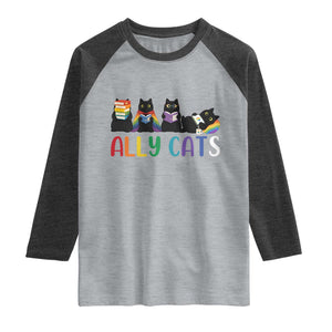 Rainbow Pride Ally Cats Raglan Shirt LGBTQ Inclusion Cat Lover Gift
