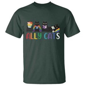 Rainbow Pride Ally Cats T Shirt LGBTQ Inclusion Cat Lover Gift TS14 Dark Forest Green Print Your Wear