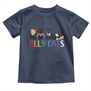 Rainbow Pride Ally Cats Toddler T Shirt LGBTQ Inclusion Cat Lover Gift TS14 Navy Print Your Wear