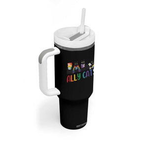 Rainbow Pride Ally Cats Tumbler With Handle LGBTQ Inclusion Cat Lover Gift