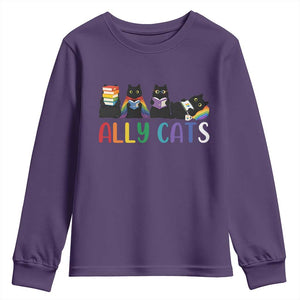 Rainbow Pride Ally Cats Youth Sweatshirt LGBTQ Inclusion Cat Lover Gift TS14 Purple Print Your Wear