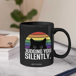 Rainbow Black Cat LGBT Pride Coffee Mug Judging You Silently TS14 Print Your Wear