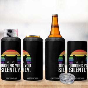 Rainbow Black Cat LGBT Pride 4 in 1 Can Cooler Tumbler Judging You Silently
