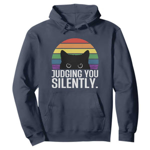Rainbow Black Cat LGBT Pride Hoodie Judging You Silently TS14 Navy Print Your Wear