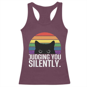 Rainbow Black Cat LGBT Pride Racerback Tank Top Judging You Silently TS14 Maroon Print Your Wear