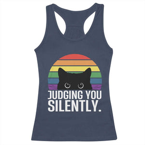 Rainbow Black Cat LGBT Pride Racerback Tank Top Judging You Silently TS14 Navy Print Your Wear