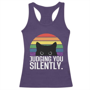 Rainbow Black Cat LGBT Pride Racerback Tank Top Judging You Silently TS14 Purple Print Your Wear