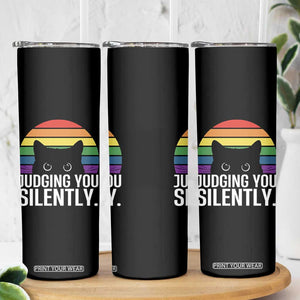 Rainbow Black Cat LGBT Pride Skinny Tumbler Judging You Silently TS14 Print Your Wear