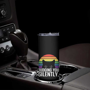 Rainbow Black Cat LGBT Pride Skinny Tumbler Judging You Silently TS14 Print Your Wear