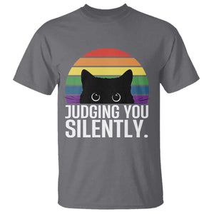 Rainbow Black Cat LGBT Pride T Shirt Judging You Silently TS14 Charcoal Print Your Wear