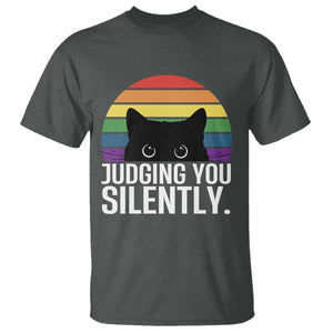 Rainbow Black Cat LGBT Pride T Shirt Judging You Silently TS14 Dark Heather Print Your Wear
