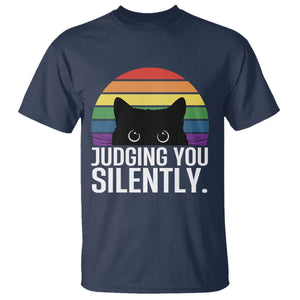 Rainbow Black Cat LGBT Pride T Shirt Judging You Silently TS14 Navy Print Your Wear