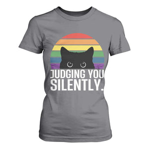 Rainbow Black Cat LGBT Pride T Shirt For Women Judging You Silently TS14 Charcoal Print Your Wear