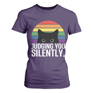 Rainbow Black Cat LGBT Pride T Shirt For Women Judging You Silently TS14 Purple Print Your Wear