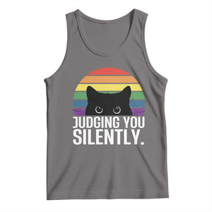 Rainbow Black Cat LGBT Pride Tank Top Judging You Silently TS14 Deep Heather Print Your Wear
