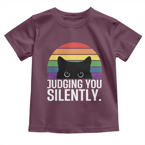 Rainbow Black Cat LGBT Pride Toddler T Shirt Judging You Silently TS14 Maroon Print Your Wear