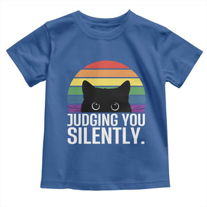 Rainbow Black Cat LGBT Pride Toddler T Shirt Judging You Silently TS14 Royal Blue Print Your Wear