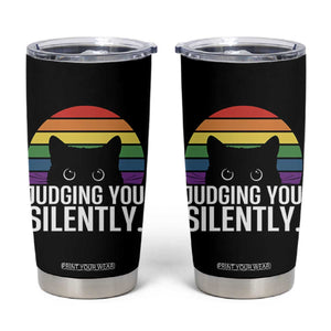 Rainbow Black Cat LGBT Pride Tumbler Cup Judging You Silently
