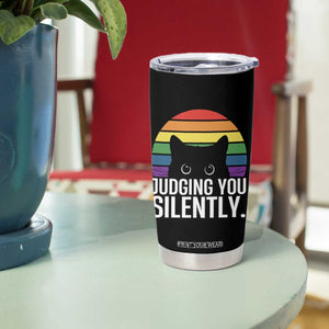 Rainbow Black Cat LGBT Pride Tumbler Cup Judging You Silently