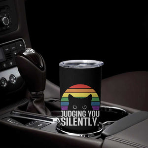 Rainbow Black Cat LGBT Pride Tumbler Cup Judging You Silently