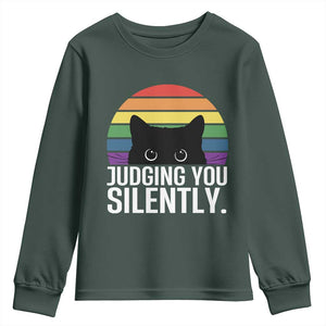 Rainbow Black Cat LGBT Pride Youth Sweatshirt Judging You Silently TS14 Dark Forest Green Print Your Wear