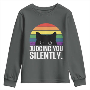 Rainbow Black Cat LGBT Pride Youth Sweatshirt Judging You Silently TS14 Dark Heather Print Your Wear