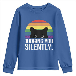 Rainbow Black Cat LGBT Pride Youth Sweatshirt Judging You Silently TS14 Royal Blue Print Your Wear