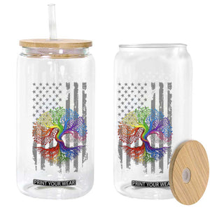 Tree of Life Rainbow LGBTQ Pride Glass Can American Flag Gift