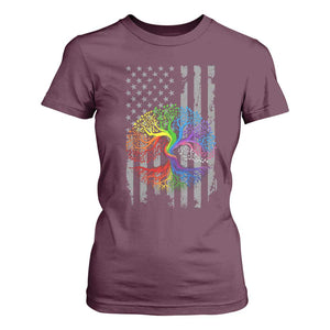 Tree of Life Rainbow LGBTQ Pride T Shirt For Women American Flag Gift TS14 Maroon Print Your Wear