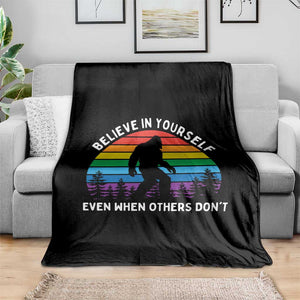 Retro Rainbow Bigfoot Throw Blanket Believe In Yourself Even When Others Don't