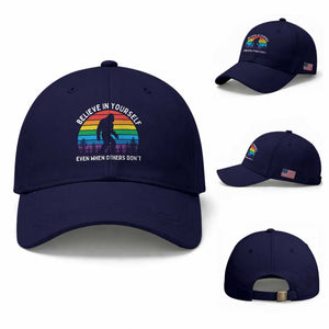 Retro Rainbow Bigfoot Baseball Cap Believe In Yourself Even When Others Don't
