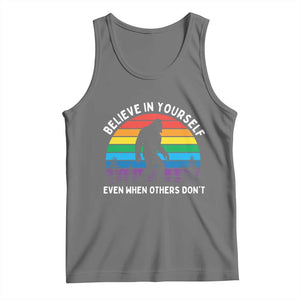 Retro Rainbow Bigfoot Tank Top Believe In Yourself Even When Others Don't