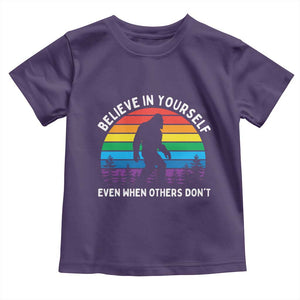 Retro Rainbow Bigfoot Toddler T Shirt Believe In Yourself Even When Others Don't TS14 Purple Print Your Wear