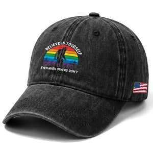 Retro Rainbow Bigfoot Washed Cotton Baseball Cap Believe In Yourself Even When Others Don't TS14 Print Your Wear