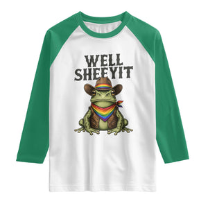 Pride Frog LGBT Rainbow Raglan Shirt Well Sheeyit Country Western TS14 White Kelly Green Print Your Wear